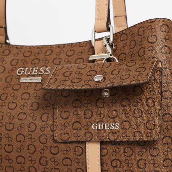 Guess Tan Monogram Tote Bag - Picture 3 of 5